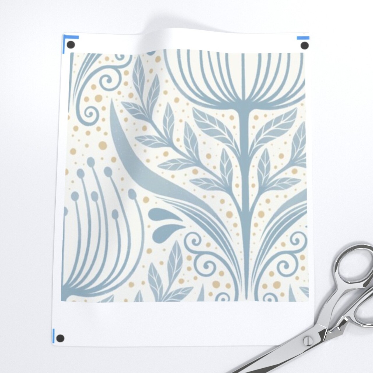 Floral Blue Damask Scandi Folk Flower Botanical Vine Calm Serene Vintage Art Custom Printed Fabric by Spoonflower Various Fabrics by the Yard or Fat Quarter